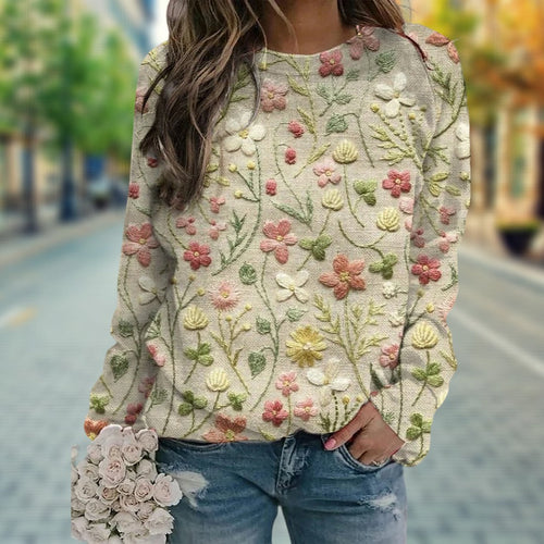 Stilla | Strikpullover med blomsterprint