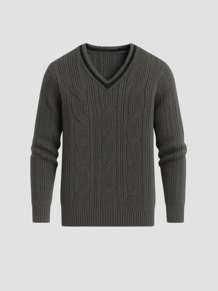 Stilla | Strik Sweater med Halsudskæring og Kabelmønster