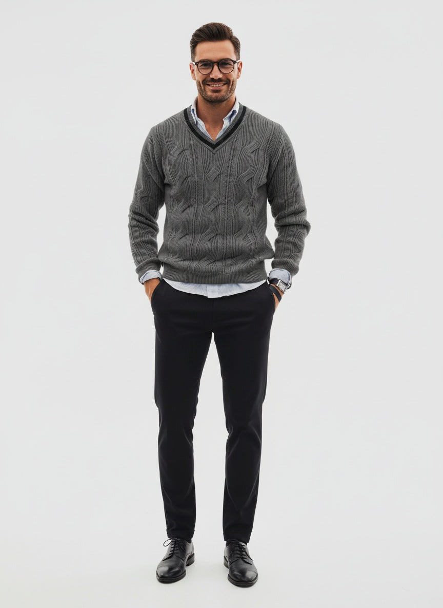 Stilla | Strik Sweater med Halsudskæring og Kabelmønster
