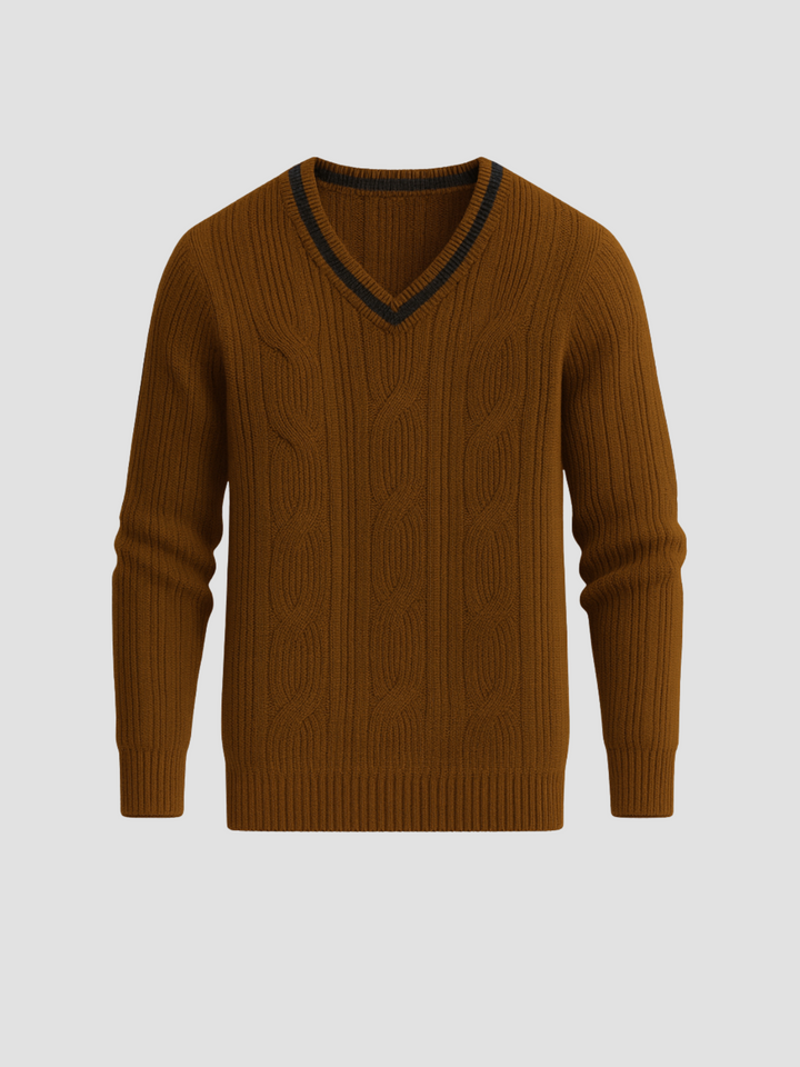 Stilla | Strik Sweater med Halsudskæring og Kabelmønster