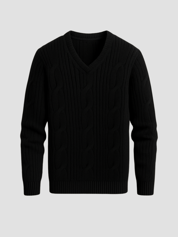 Stilla | Strik Sweater med Halsudskæring og Kabelmønster