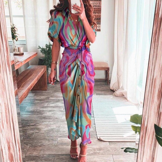 Stilla | Boho Kjole Med Multicolor Print
