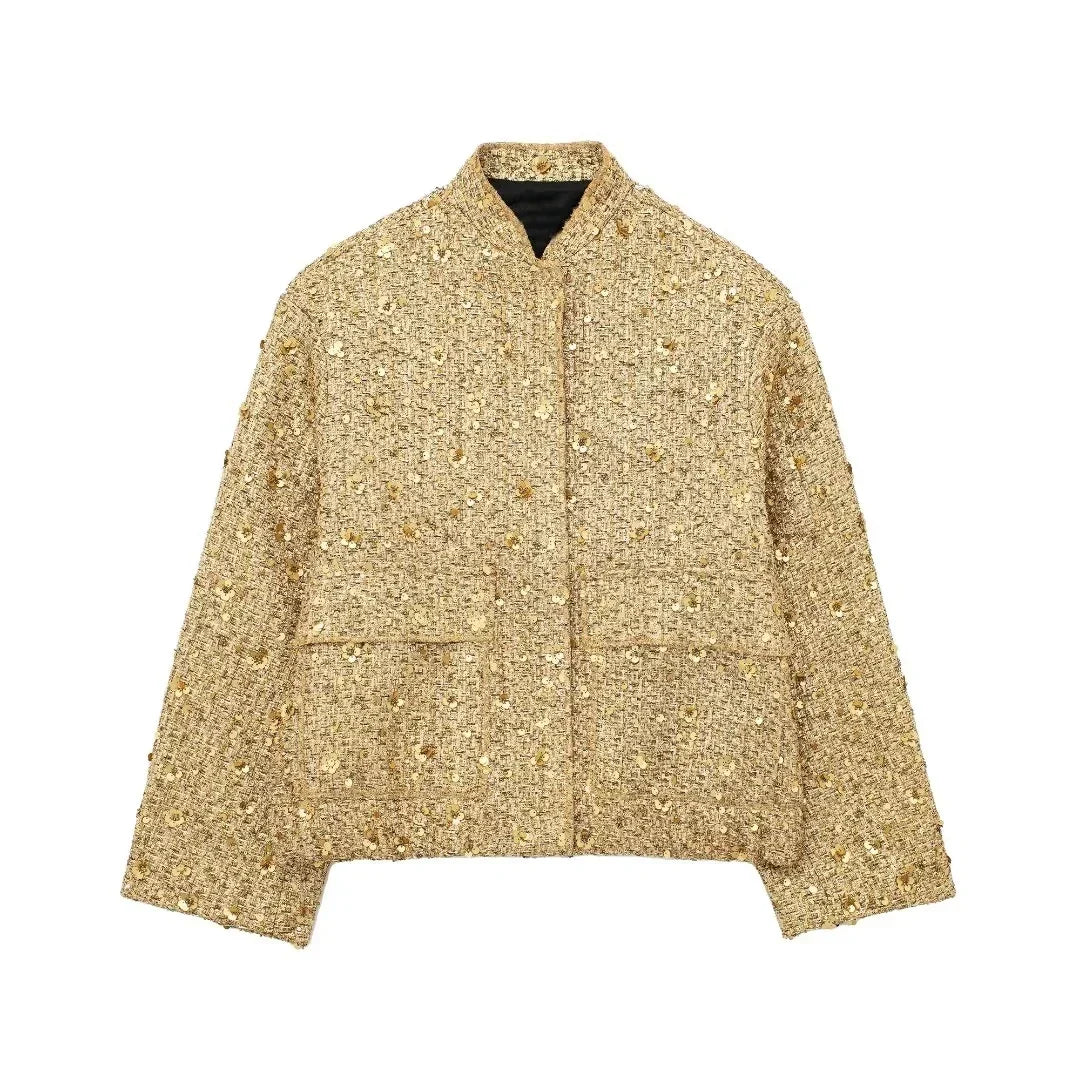 Stilla | Pailletter Statement Jakke Åben Front Glimmer Blazer