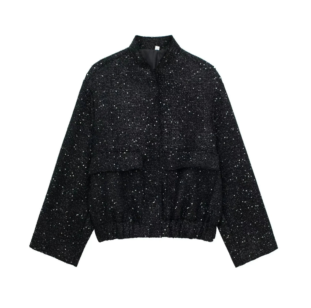 Stilla | Pailletter Statement Jakke Åben Front Glimmer Blazer