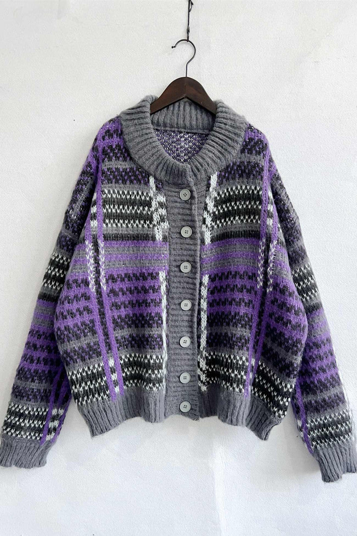 Stilla | Vintage Strikjakke Med Kontrasterende Striber