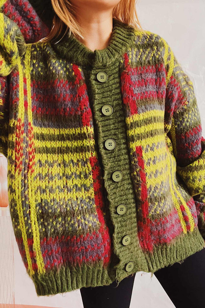 Stilla | Vintage Strikjakke Med Kontrasterende Striber