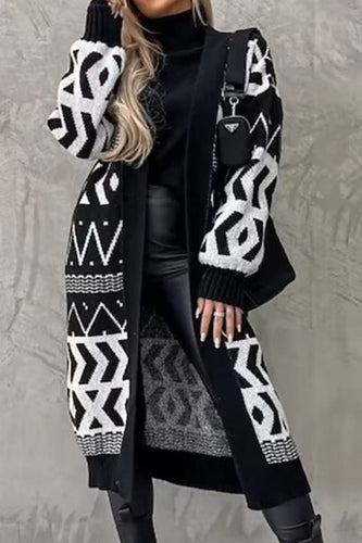 Stilla | Strikjakke Lang Patchwork Jacquard Vintage