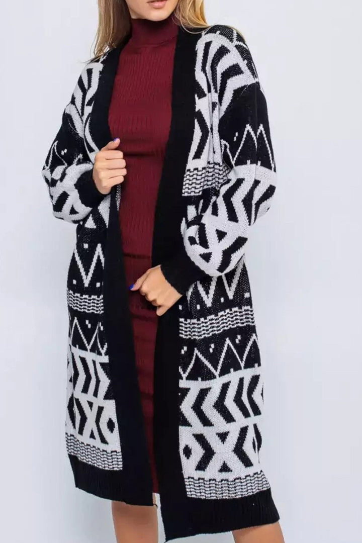 Stilla | Strikjakke Lang Patchwork Jacquard Vintage