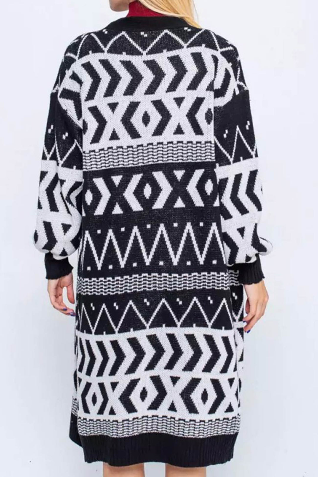Stilla | Strikjakke Lang Patchwork Jacquard Vintage