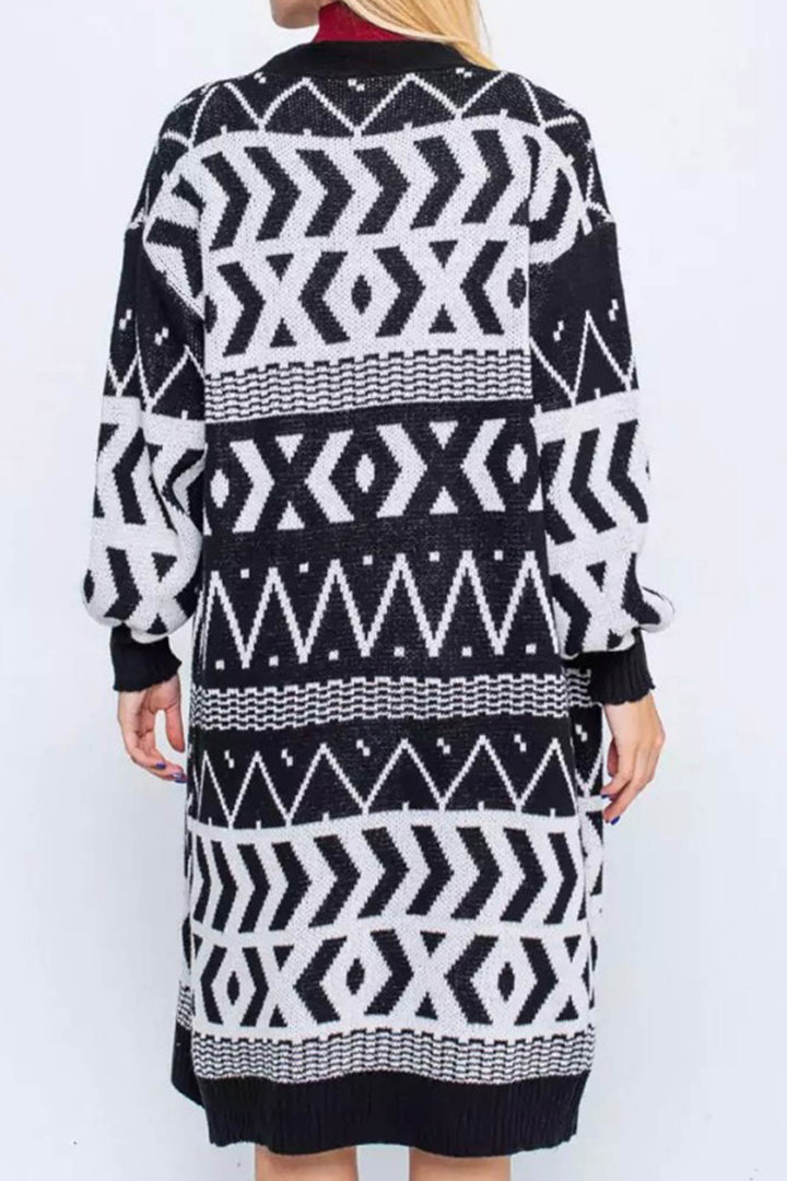 Stilla | Strikjakke Lang Patchwork Jacquard Vintage
