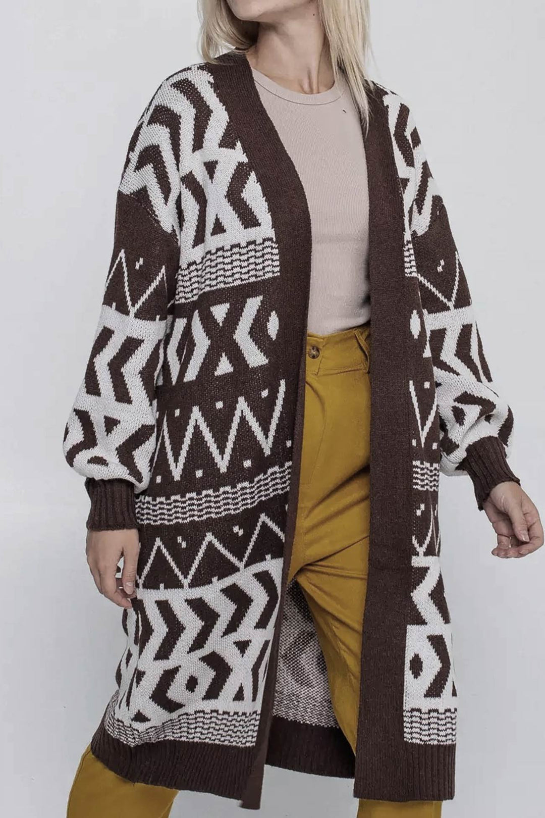 Stilla | Strikjakke Lang Patchwork Jacquard Vintage