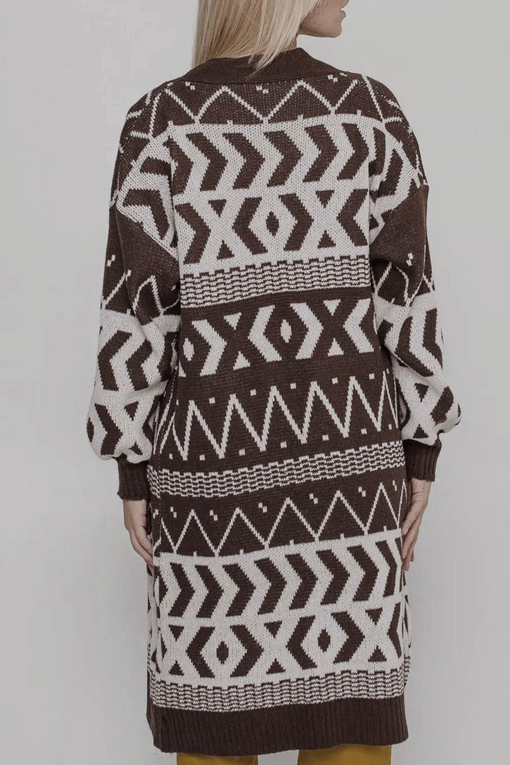 Stilla | Strikjakke Lang Patchwork Jacquard Vintage