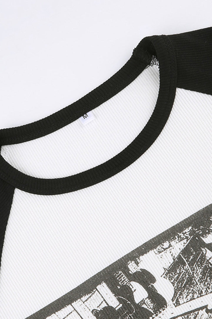 Stilla | Langærmede T-shirt med kontrasterende vintagedrukker