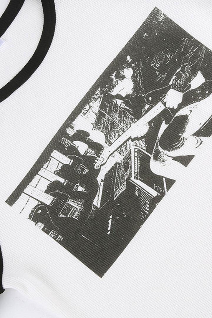 Stilla | Langærmede T-shirt med kontrasterende vintagedrukker