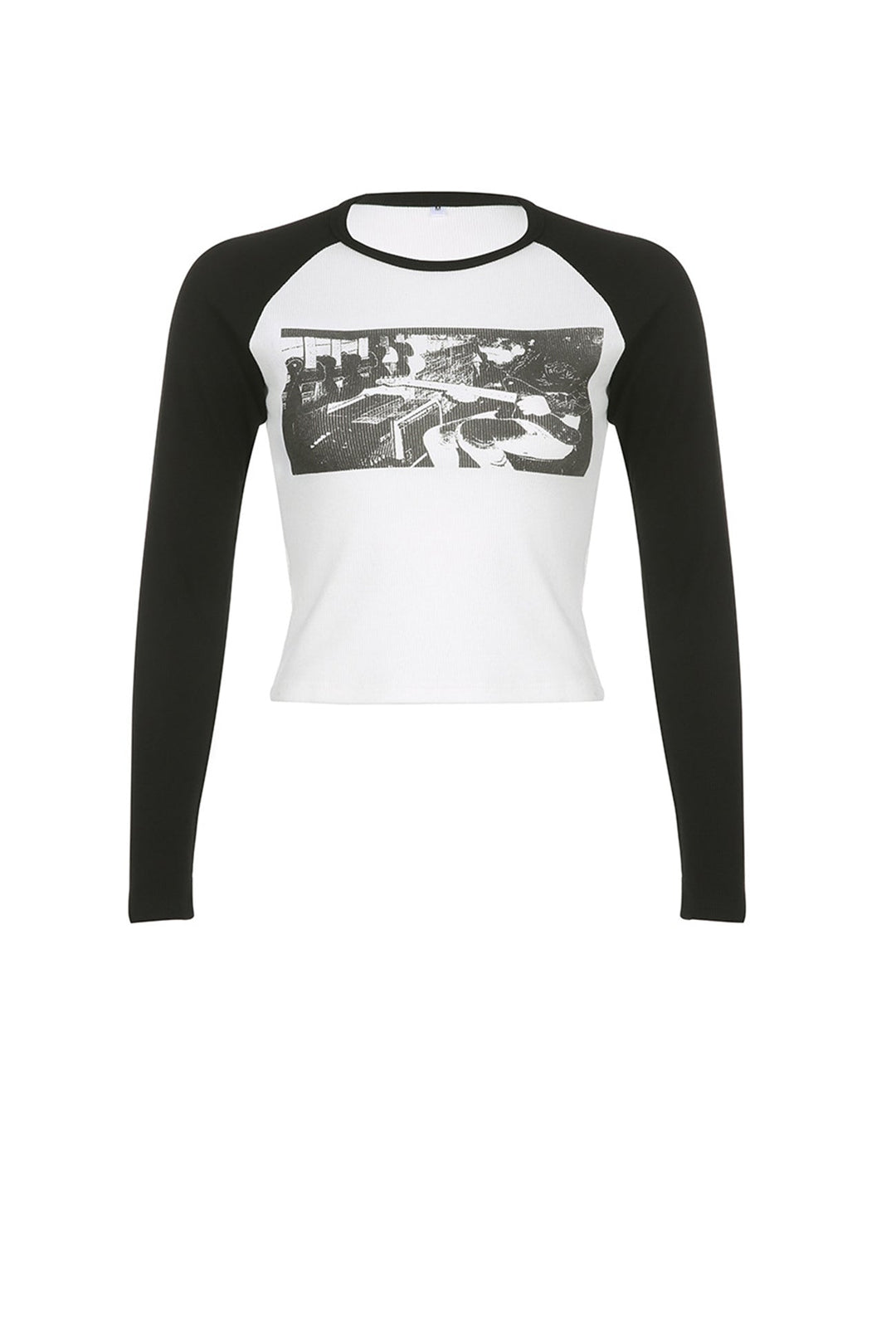 Stilla | Langærmede T-shirt med kontrasterende vintagedrukker