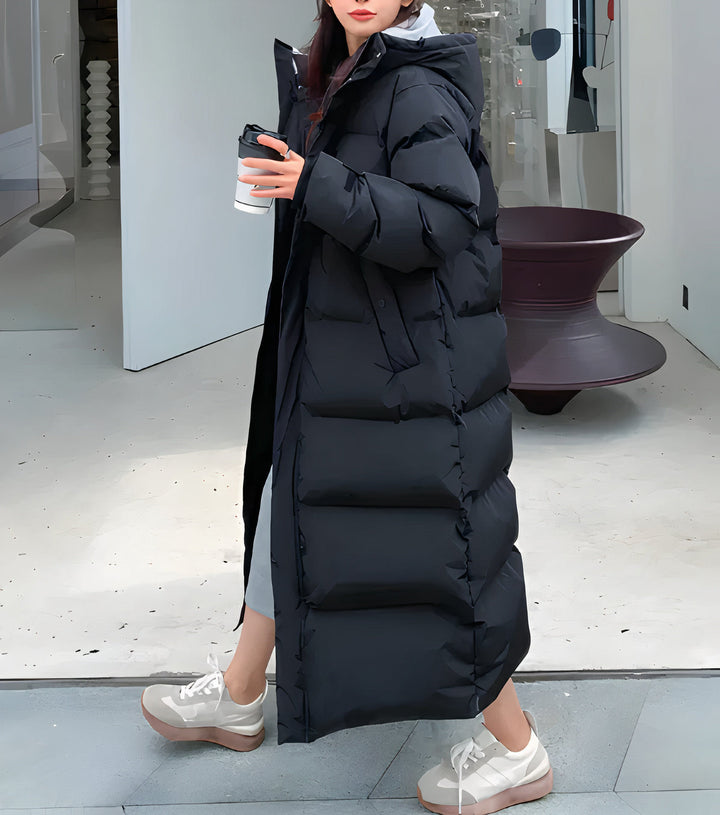 Stilla | Lang polstret frakke - Med hætte