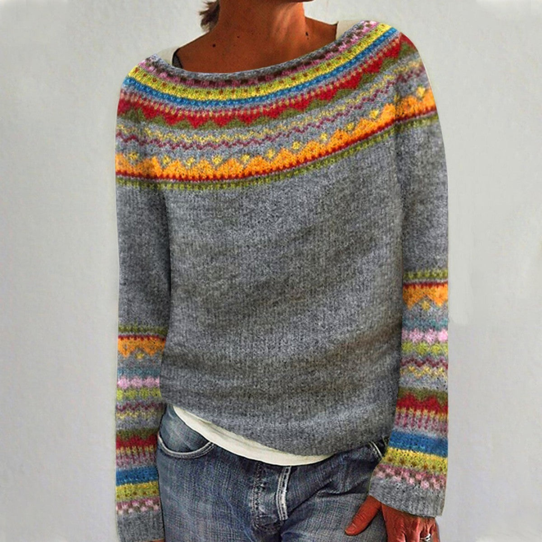 Stilla | Dame strikbluse med rund halsudskæring i retro stil