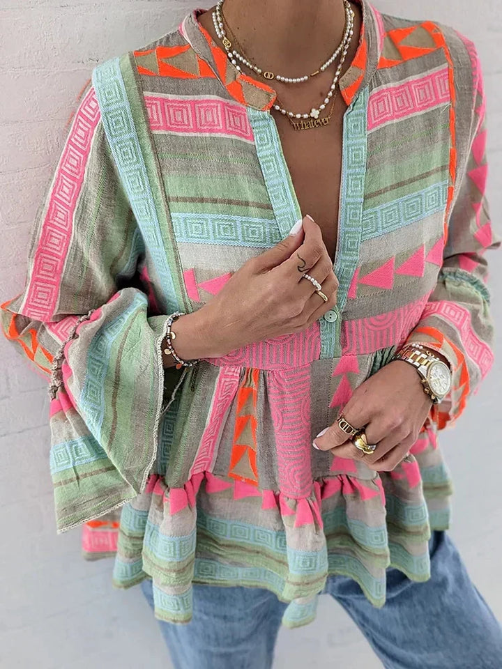 Stilla | Geometrisk mønstrede bluse