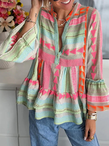 Stilla | Geometrisk mønstrede bluse
