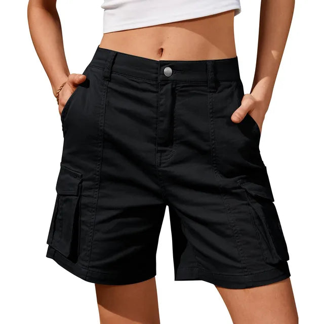 Stilla | Dame Vintage Cargo Shorts: Elastisk Talje og 6 Lommer