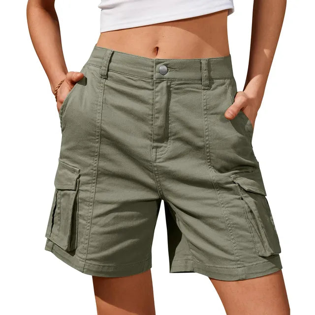 Stilla | Dame Vintage Cargo Shorts: Elastisk Talje og 6 Lommer
