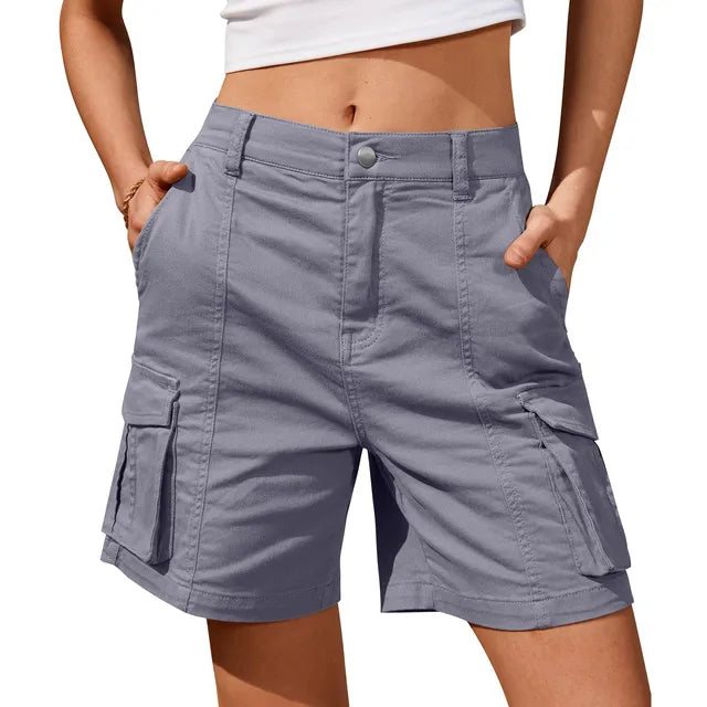 Stilla | Dame Vintage Cargo Shorts: Elastisk Talje og 6 Lommer