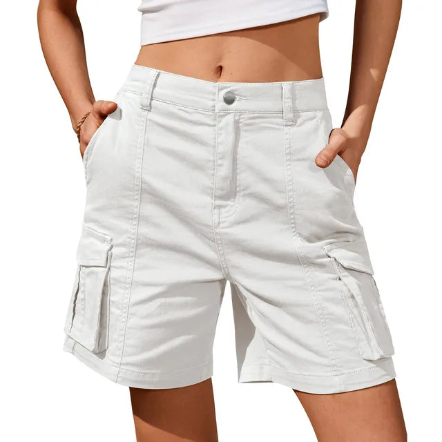 Stilla | Dame Vintage Cargo Shorts: Elastisk Talje og 6 Lommer