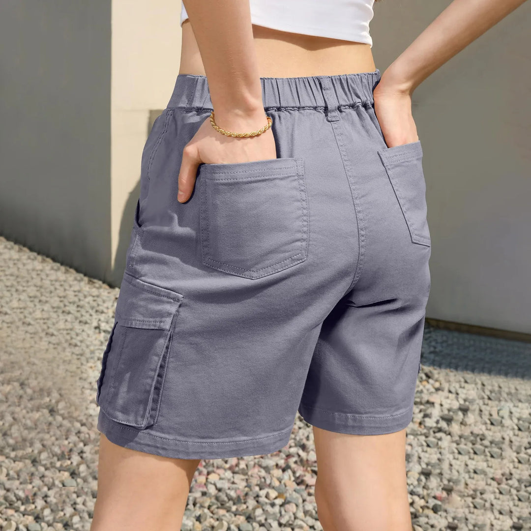 Stilla | Dame Vintage Cargo Shorts: Elastisk Talje og 6 Lommer