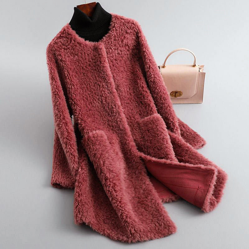 Stilla | Faux Shearling Midikabou med Rundhalssnit