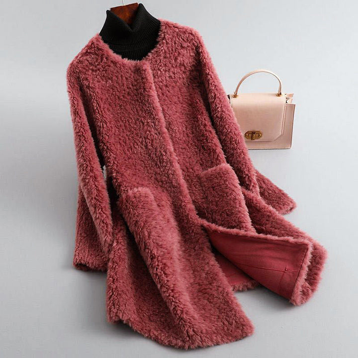 Stilla | Faux Shearling Midikabou med Rundhalssnit