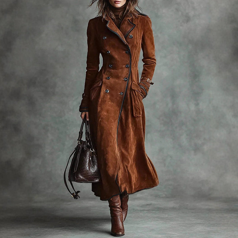 Stilla | Lang Wildleder-Style Trenchcoat med Dobbelt Række Design