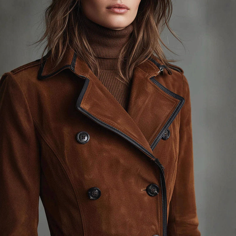 Stilla | Lang Wildleder-Style Trenchcoat med Dobbelt Række Design