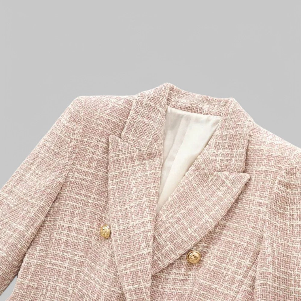 Stilla | Klassisk Dobbeltbrystet Pink Tweed Blazer