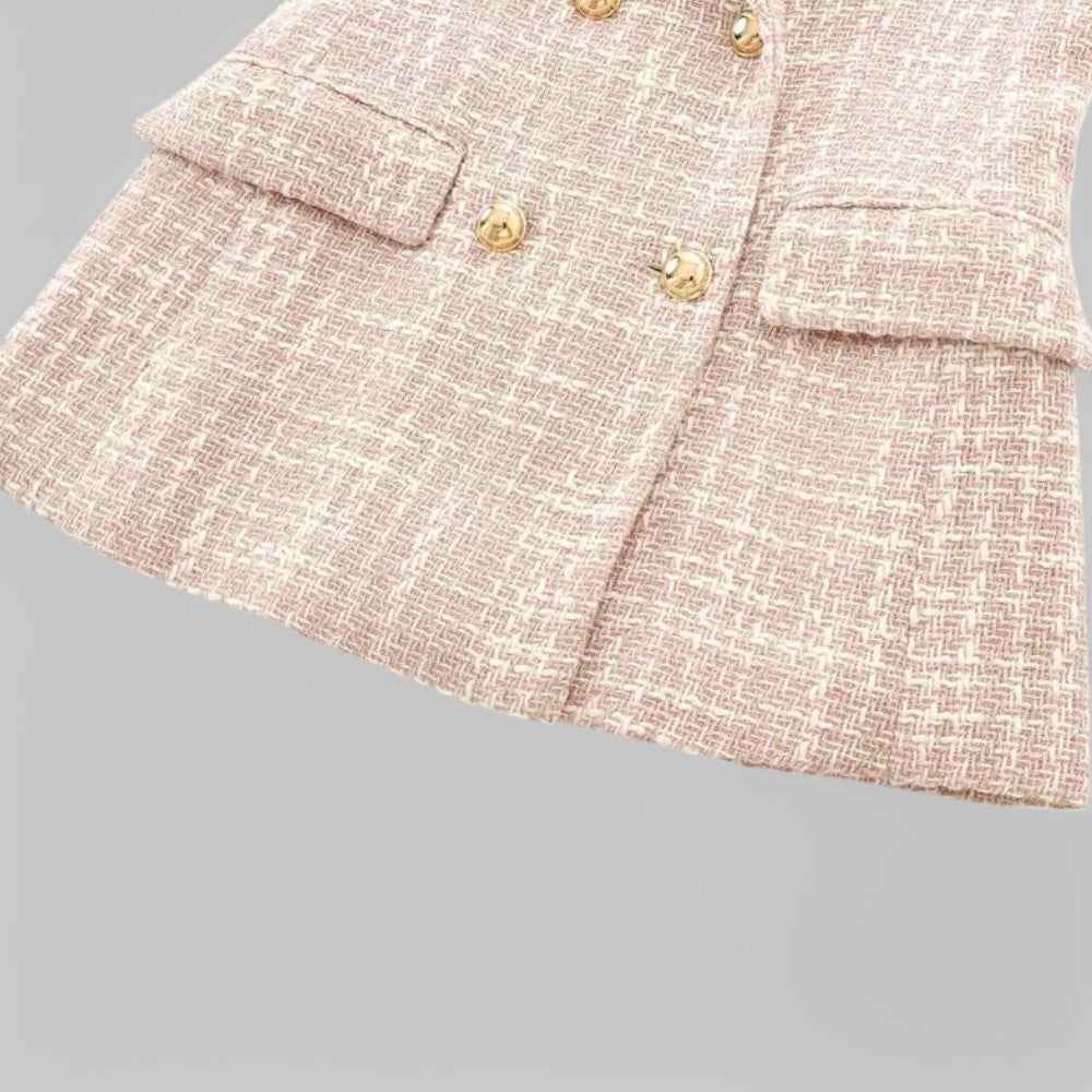 Stilla | Klassisk Dobbeltbrystet Pink Tweed Blazer