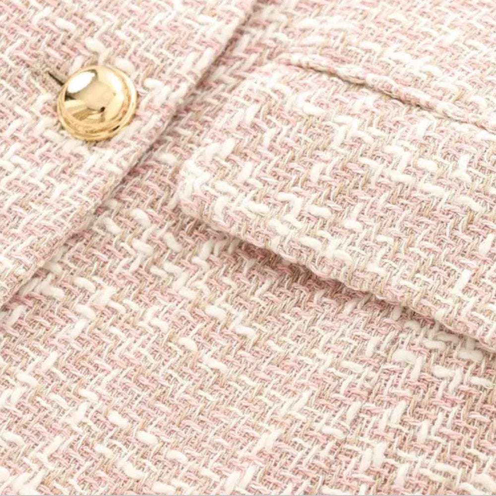 Stilla | Klassisk Dobbeltbrystet Pink Tweed Blazer