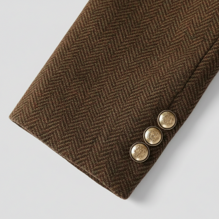 Stilla | Tweed Blazer Jakke – Dobbeltbrystet, med Bælte, Sjalskrave