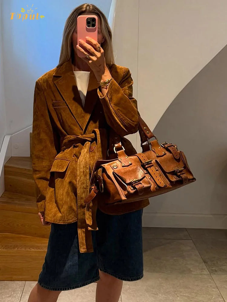 Stilla | Frakke - Chic Suede-Jakke med Bælte og Lange Ærmer til Efteråret