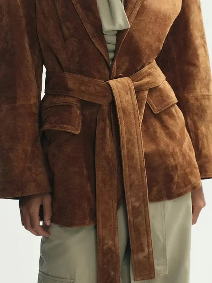 Stilla | Frakke - Chic Suede-Jakke med Bælte og Lange Ærmer til Efteråret