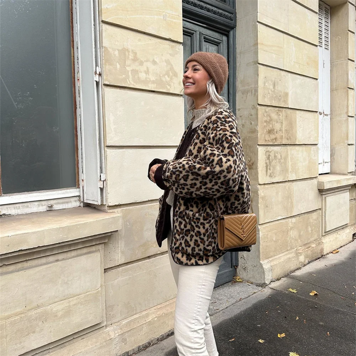 Stilla | Frakke Dame - Trendy Leopardenmønster O-Udskæring Jakke til Stil