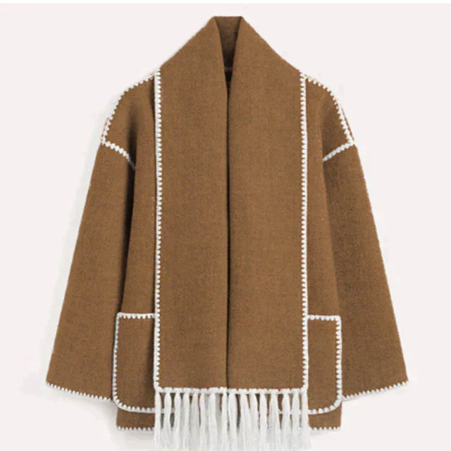 Stilla | Jakke - Elegant Oversized Design med Tørklæde-Fringe-Detalje