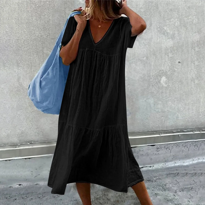 Stilla | Damernes Casual V-hals Kjole Med Ensfarvet Clutch Taske