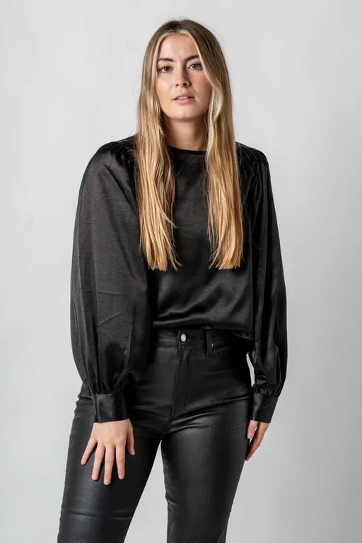Stilla | Sort Bluse Med Ballonærmer