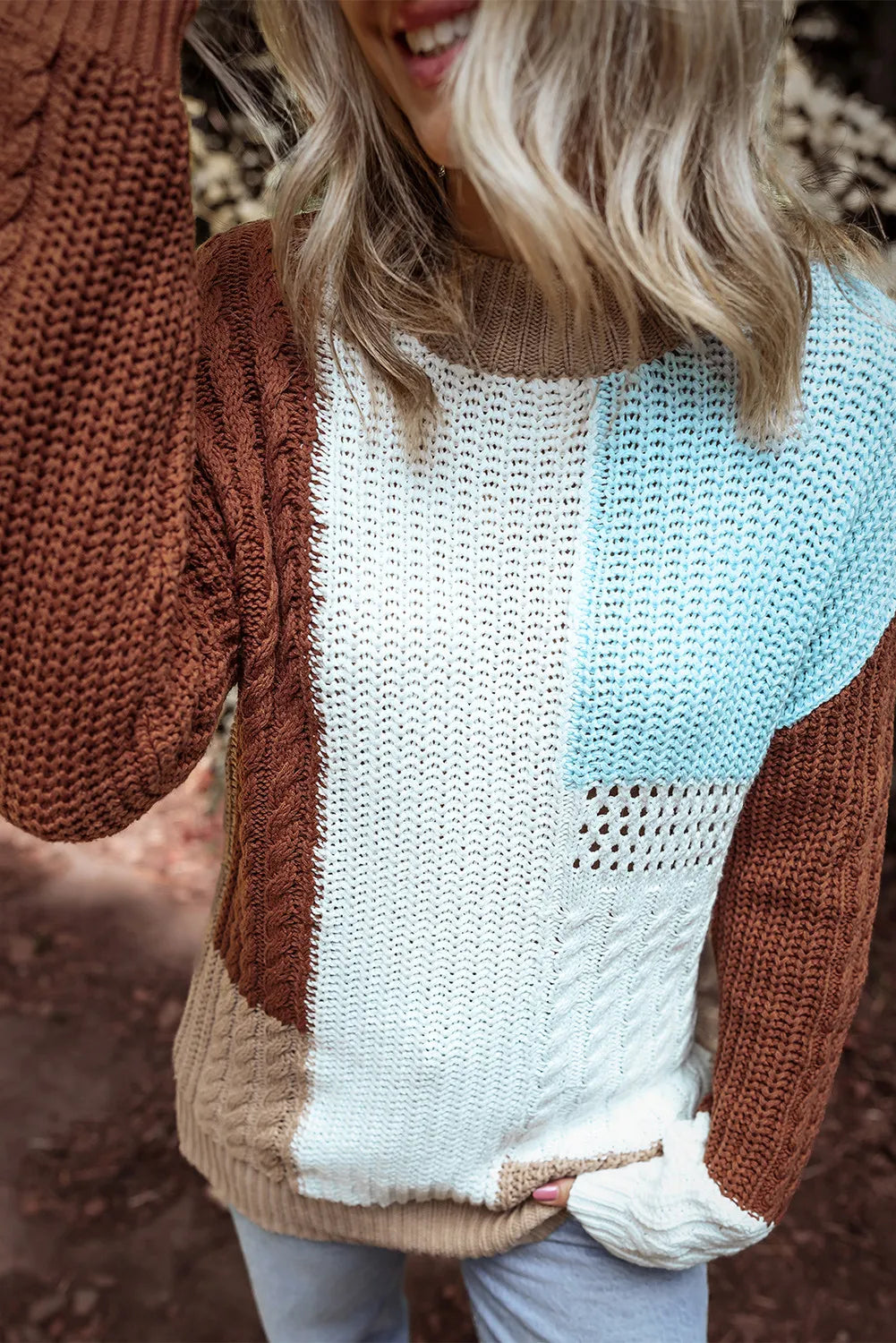 Stilla | Farbblok Sweater Med Rund Halsudskæring og Lange Ærmer