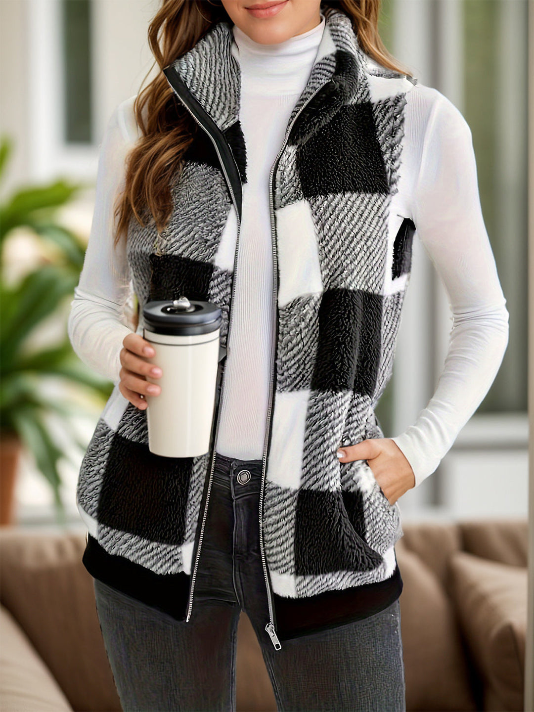 Stilla | Plaid Zip Up Vest Frakke