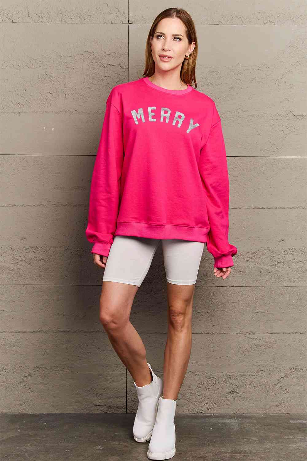 Stilla | Love Full Size Merry Graphic Sweatshirt