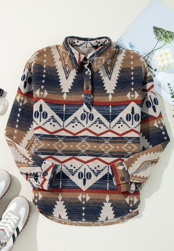Stilla | Sweatjacke med lange ærmer og geometrisk mønster halvknebel