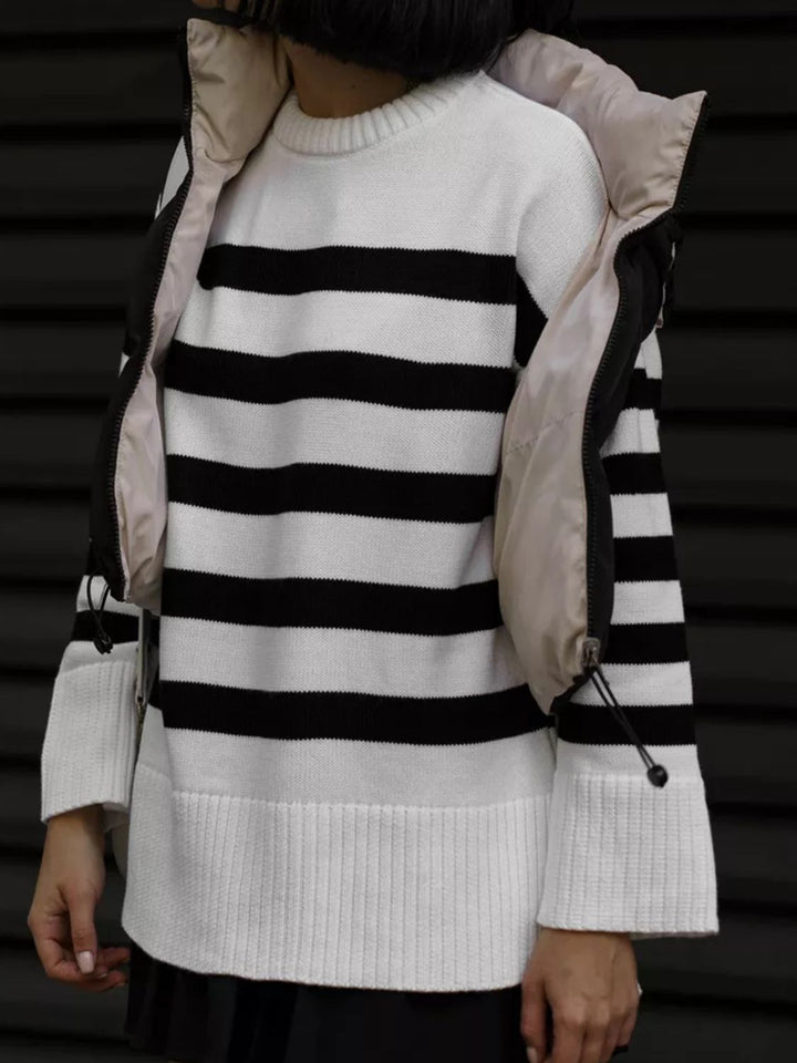 Stilla | Stribet Pullover Med Rund Hals og Slids