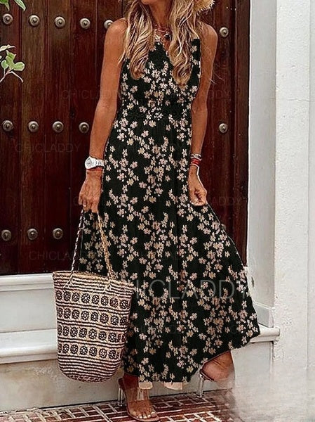 Stilla | Kjoler til damer Langærmet uden ærmer Boho print kjole