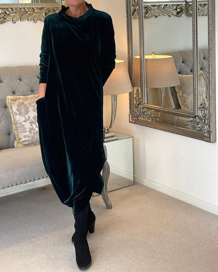 Stilla | Elegant Velourkjole Med Lommer