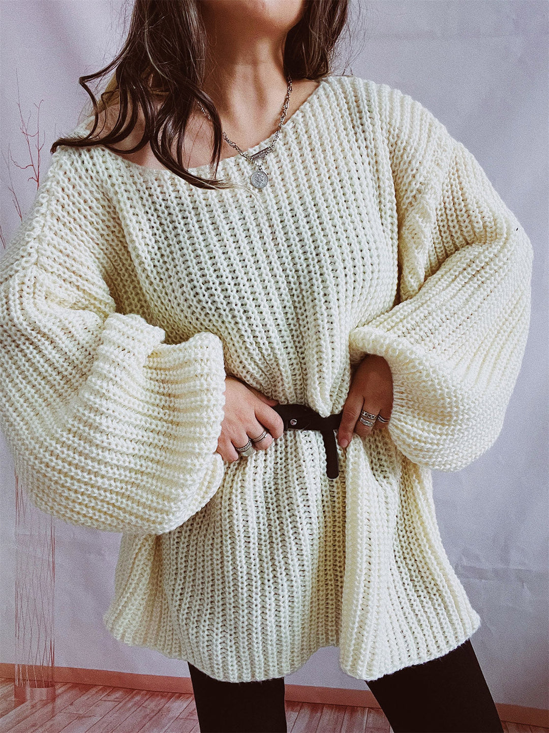 Stilla | Langærmet sweater med bådhals og bælte